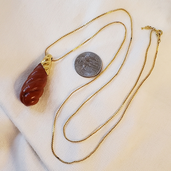 Trifari Jewelry - Vintage Crown Trifari Long Necklace Spiral Shell Shape brown pendant
